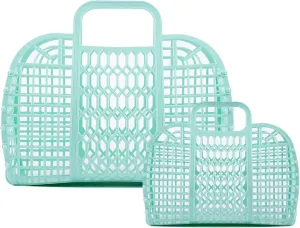 BABANA Jelly Bags - (Set) Small and Large Mother Daughter Jelly Totes | Reusable Gift Basket, Beach Bags - (Small, Large) - Mint