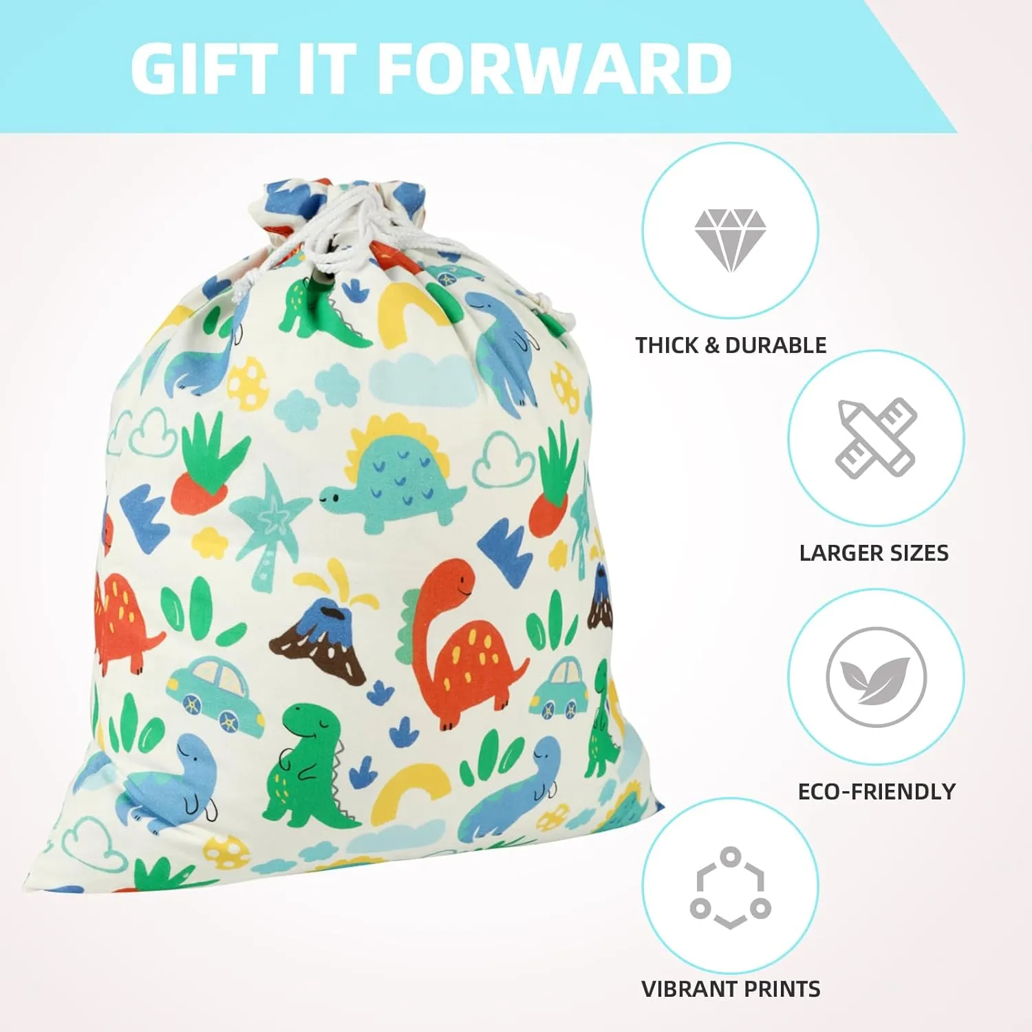 Baby Boy Gift Bags, Extra Large 24"x 20" | Premium Canvas Drawstring Bags | Reusable Fabric | Perfect for Baby Showers, Birthday Parties | Dinosaur