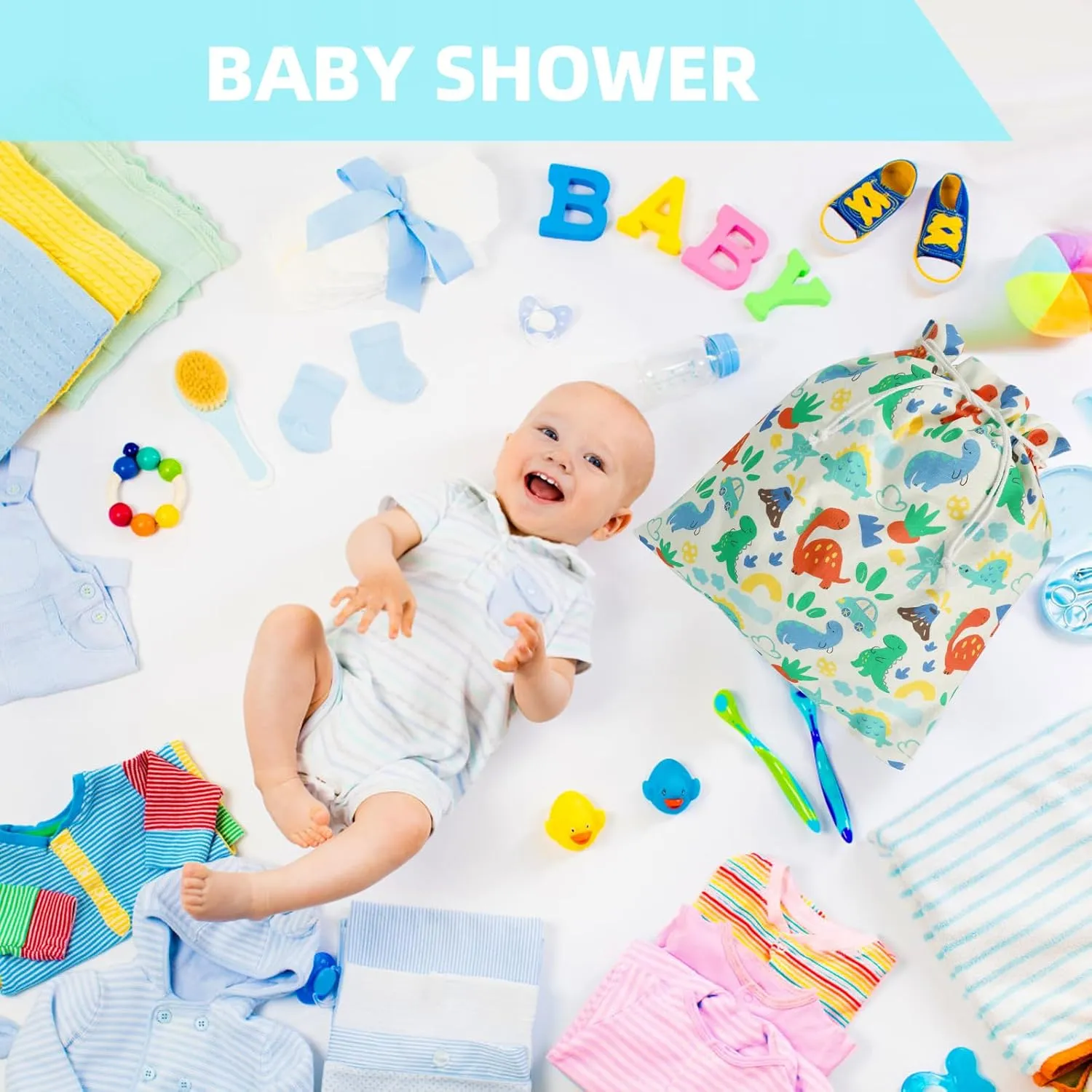 Baby Boy Gift Bags, Extra Large 24"x 20" | Premium Canvas Drawstring Bags | Reusable Fabric | Perfect for Baby Showers, Birthday Parties | Dinosaur