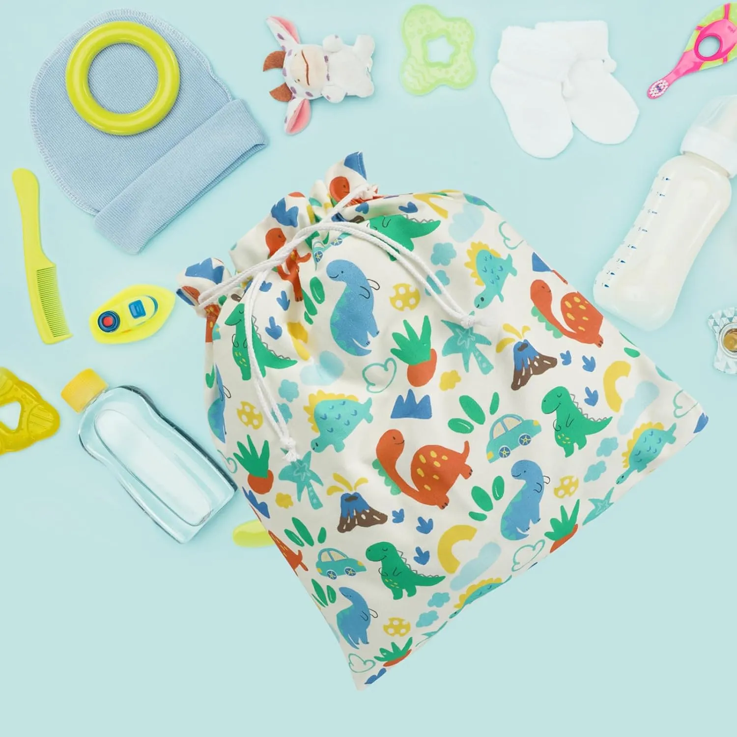 Baby Boy Gift Bags, Extra Large 24"x 20" | Premium Canvas Drawstring Bags | Reusable Fabric | Perfect for Baby Showers, Birthday Parties | Dinosaur