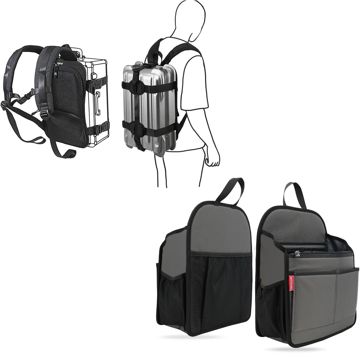 Backpack Carrying System with Adjustable Strap S and Large Backpack Organizer Insert for Laptop A4 Paperwork Document