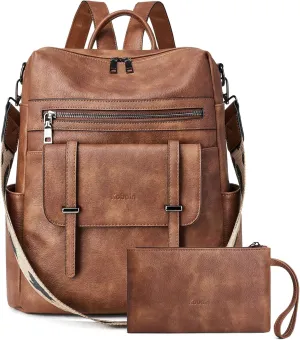 Backpack Purse for Women Fashion Designer Travel Backpack Convertible Casual Daypack with Wristlet (Two-toned Brown)