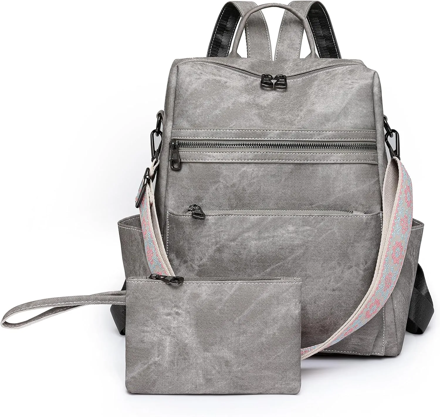Backpack Purse for Women, PU Leather Backpack Purse, Waterproof Anti-Theft Women Back pack, Fashion Multi-Pocket Travel Backpack Shoulder Bag Handbag With Clutch, Grey