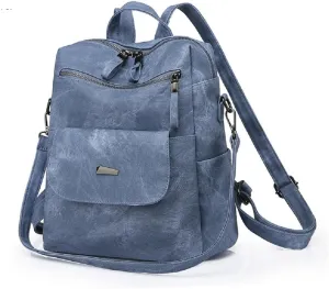 Backpack Purse for Women Pu Leather Travel Backpack Ladies Shoulder Bags Anti-theft Satchel Handbag (Blue)