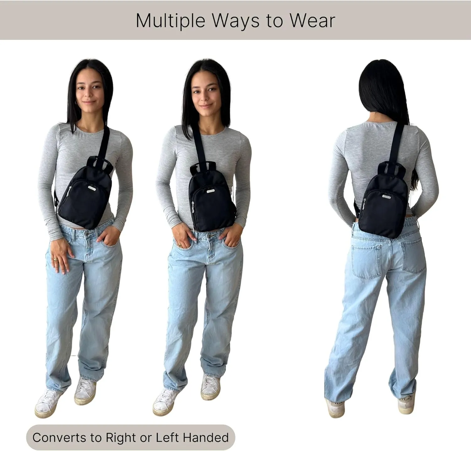 Baggallini Essential Small 12x7 Inch Sling Crossbody Bag with Convertible Adjustable Shoulder Strap