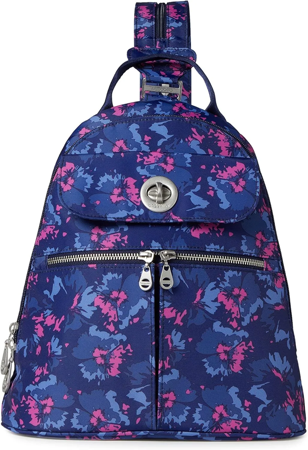 Baggallini Naples Convertible Small Daypack Sling Crossbody, Navy Garden