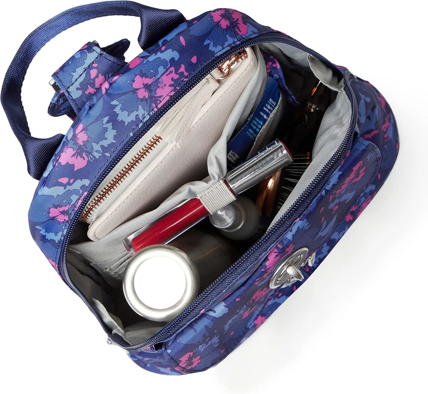 Baggallini Naples Convertible Small Daypack Sling Crossbody, Navy Garden