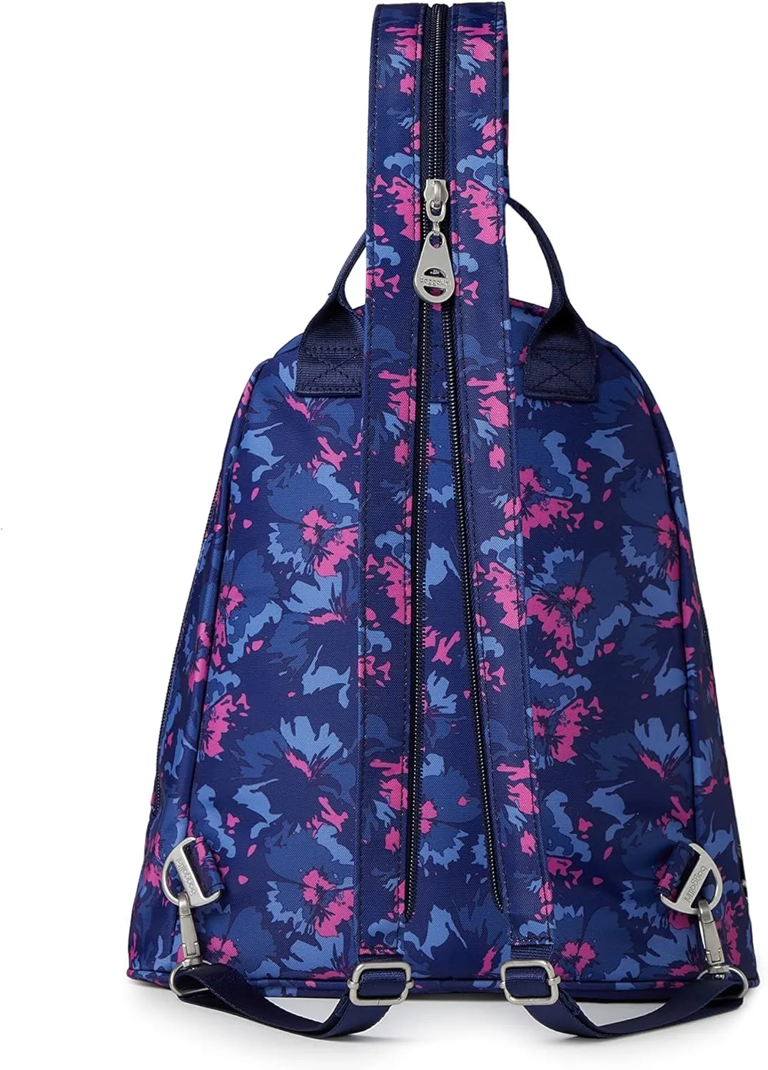 Baggallini Naples Convertible Small Daypack Sling Crossbody, Navy Garden