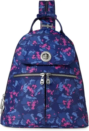 Baggallini Naples Convertible Small Daypack Sling Crossbody, Navy Garden