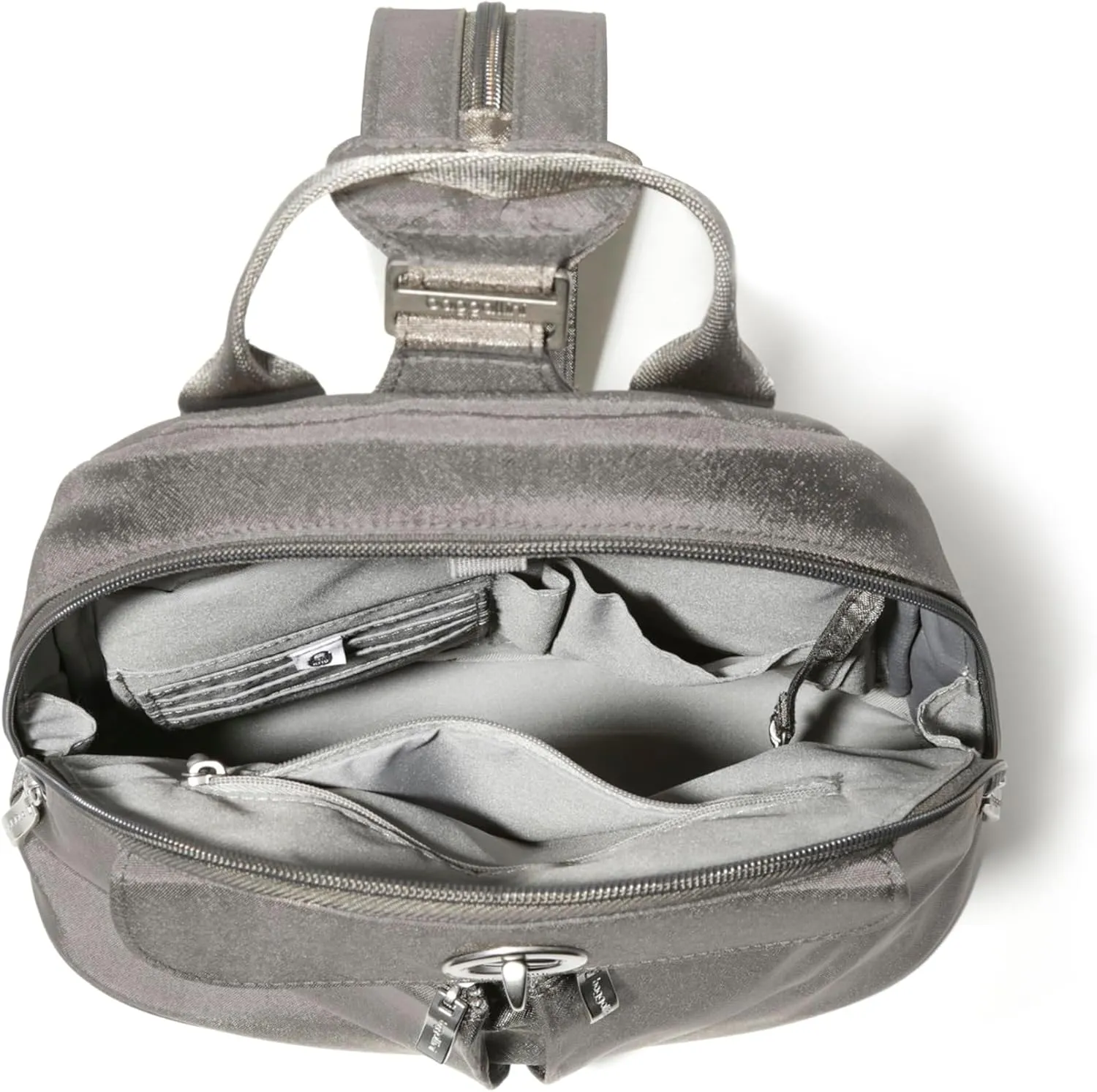 Baggallini Naples Convertible Small Daypack Sling Crossbody, Sterling Shimmer