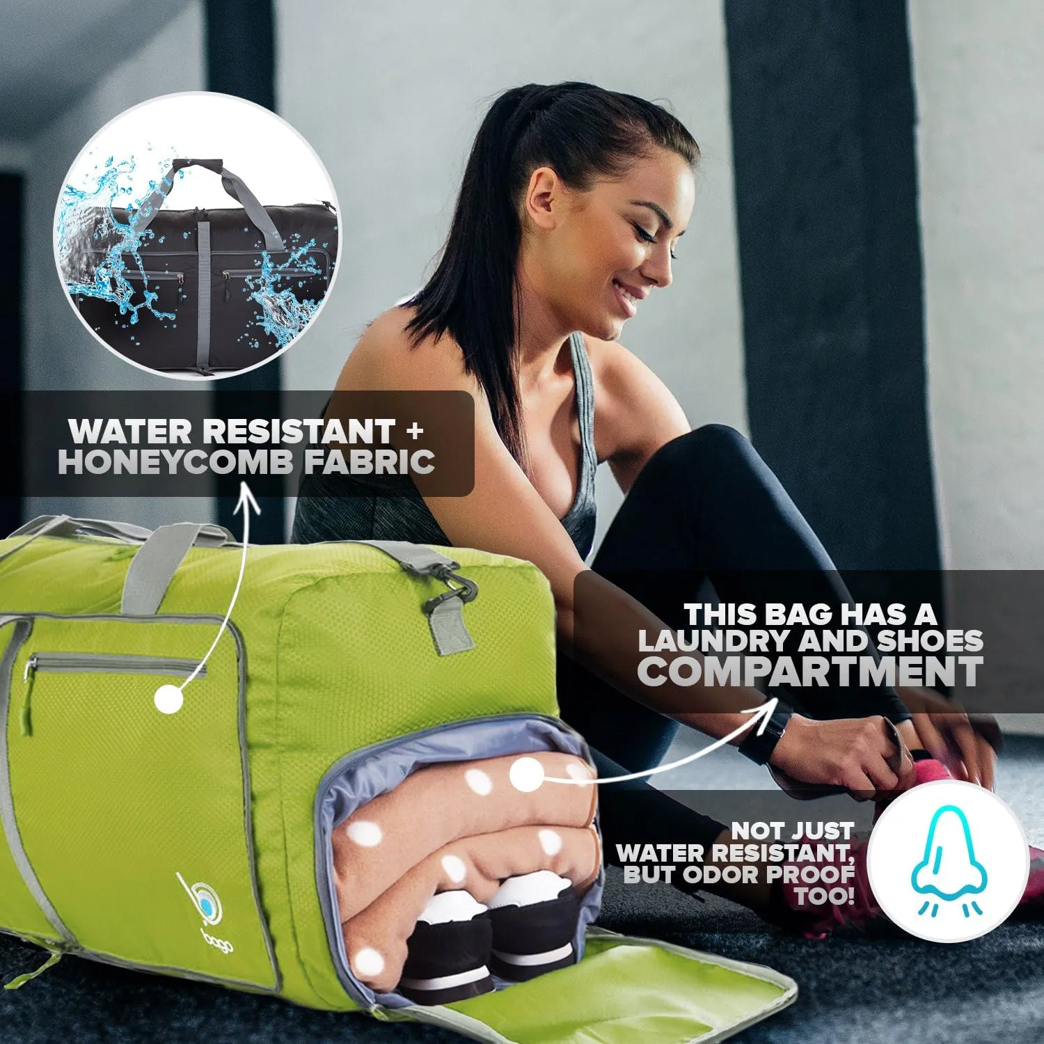 Bago Big XXL Foldable Duffel Bags for Traveling Women & Men - 140L Packable Duffle Bag for Travel with Shoe Compartment - Water Repellant, Heavy Duty, Lightweight Folding & Collapsible (Green)