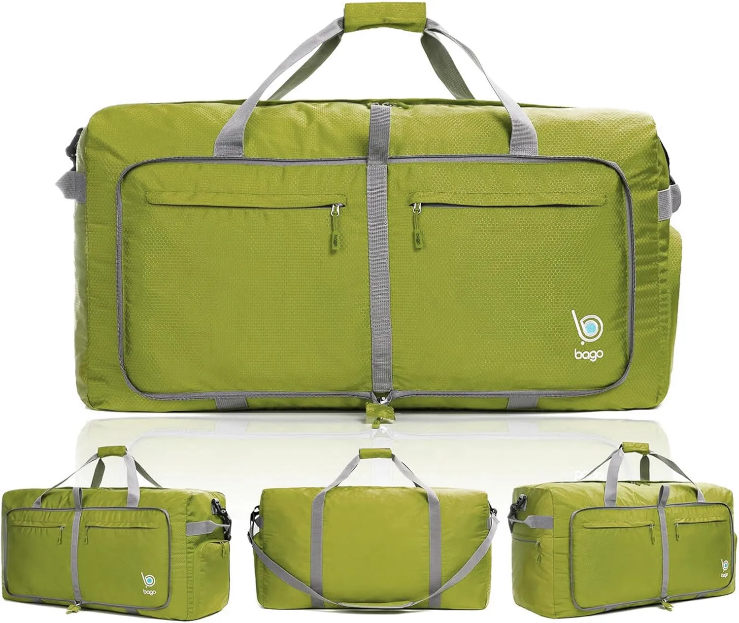 Bago Big XXL Foldable Duffel Bags for Traveling Women & Men - 140L Packable Duffle Bag for Travel with Shoe Compartment - Water Repellant, Heavy Duty, Lightweight Folding & Collapsible (Green)
