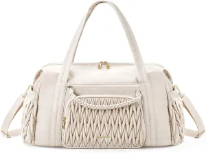 BAGSMART Quilted Duffle Bag for Women, Weekender Overnight Gym Travel Carry-On Bag, Beige