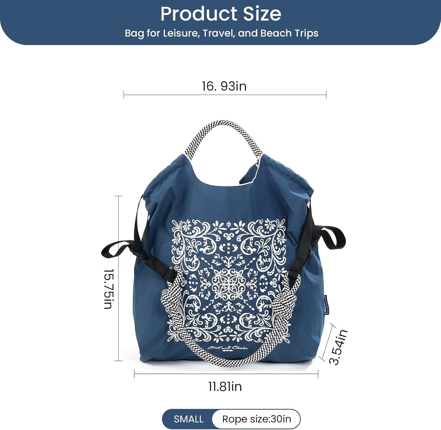 Ball&Chain Embroidery Tote Bag Women Work Bags Crossbody Bag Purse for Women Travel Bags Handbags Everyday Bag