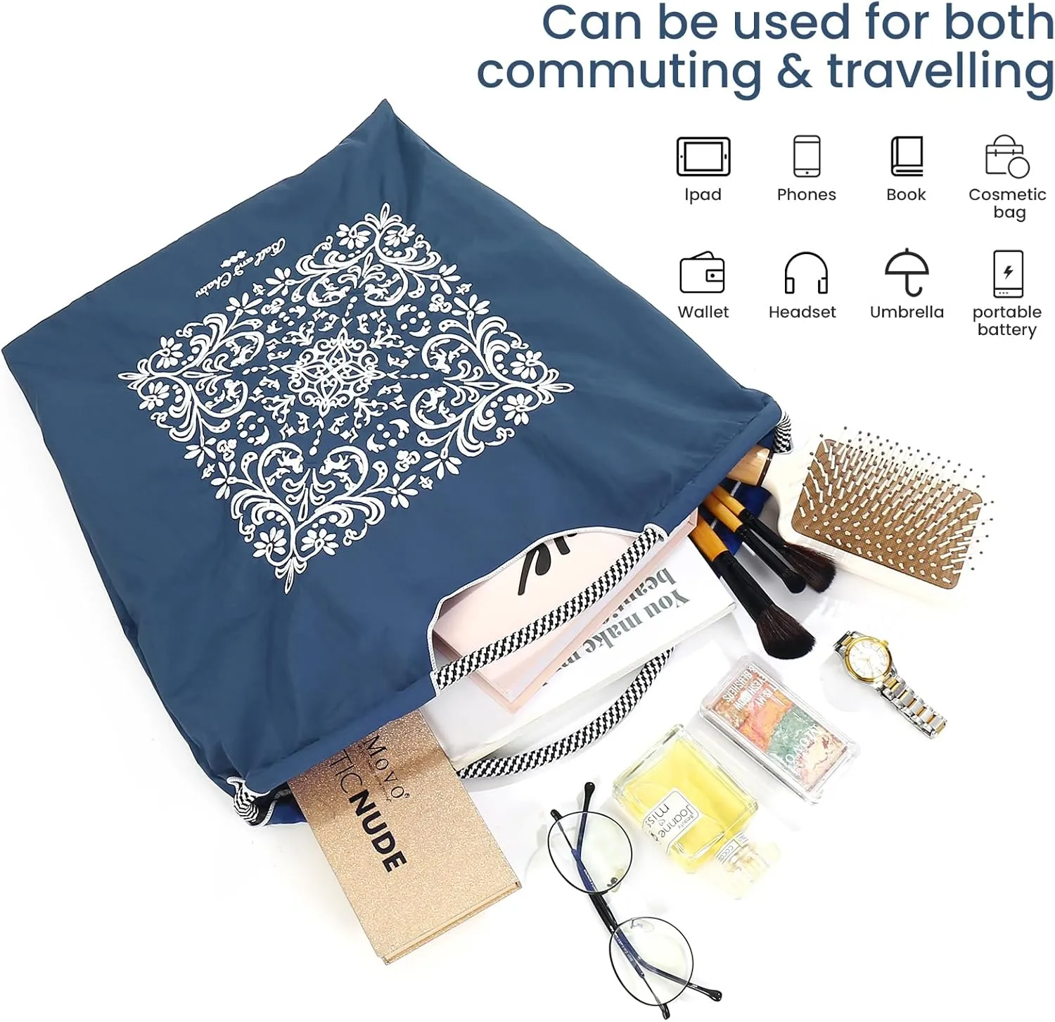 Ball&Chain Embroidery Tote Bag Women Work Bags Crossbody Bag Purse for Women Travel Bags Handbags Everyday Bag