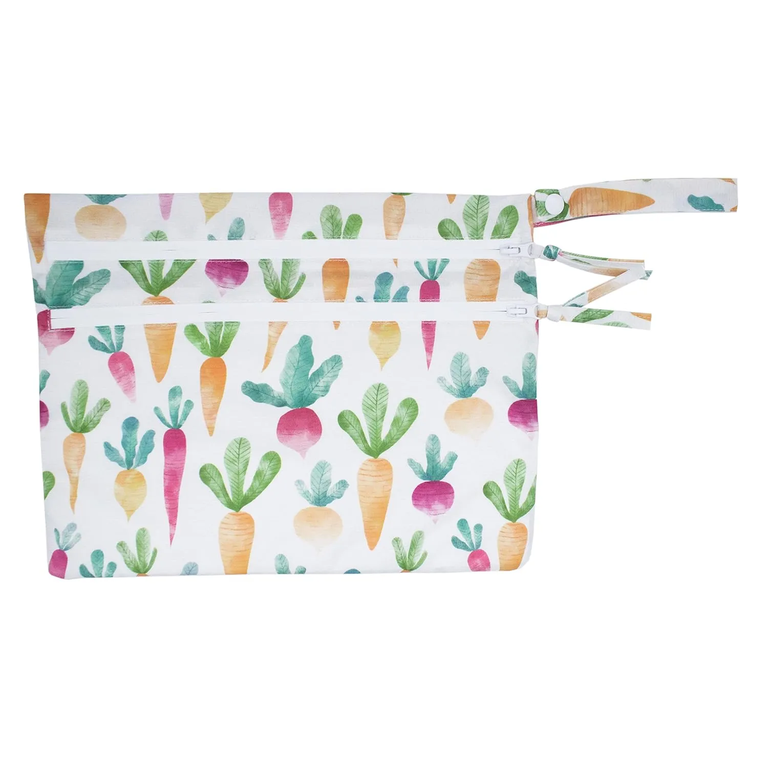 BapronBaby Farm Produce Wet Dry Bag - Waterproof Two Zipper Pockets - Reusable for Mealtime, Diapers, Stroller, Snacks, Swimsuits - Machine Washable - 11" x 9"