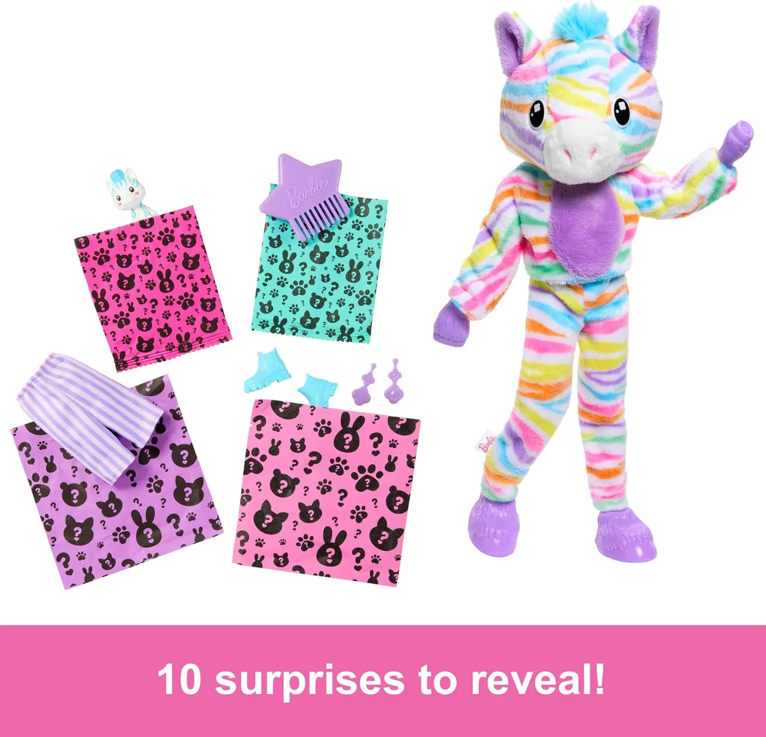 Barbie Cutie Reveal Doll & Accessories, Color Dream Series, Rainbow Zebra Costume & 10 Surprises Including Color Change