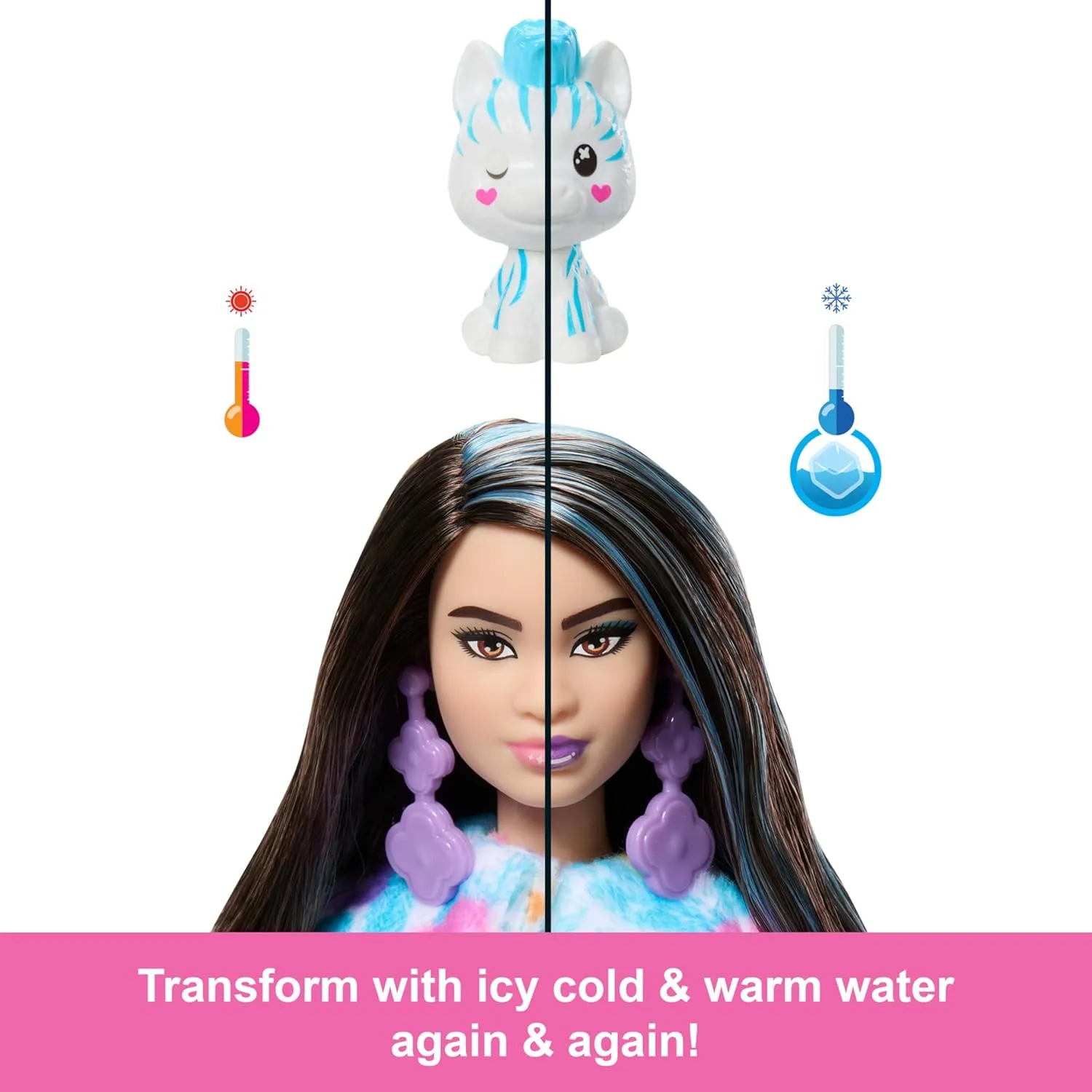 Barbie Cutie Reveal Doll & Accessories, Color Dream Series, Rainbow Zebra Costume & 10 Surprises Including Color Change