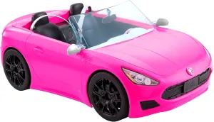 Barbie Toy Car, Bright Pink Doll-Sized Convertible with 2 Seats, Seatbelts & Rolling Wheels, Realistic Details