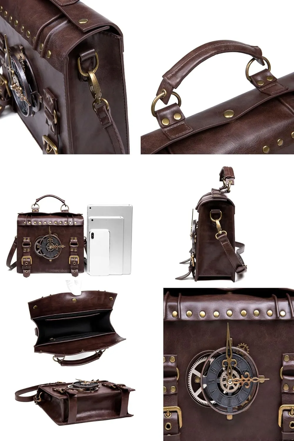 BaronHong Women's Handbag Steampunk Vintage Gear Clock Shoulder Bag Retro Medieval Buckle Cosplay Costume Accessories