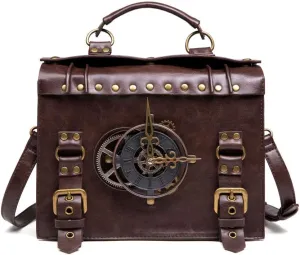 BaronHong Women's Handbag Steampunk Vintage Gear Clock Shoulder Bag Retro Medieval Buckle Cosplay Costume Accessories