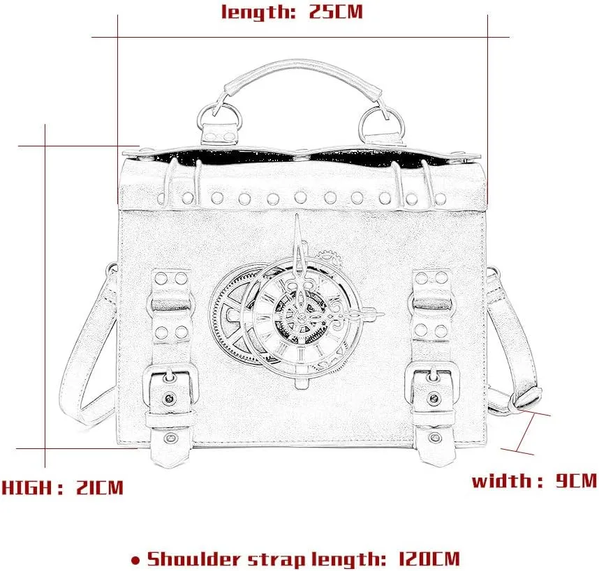 BaronHong Women's Handbag Steampunk Vintage Gear Clock Shoulder Bag Retro Medieval Buckle Cosplay Costume Accessories