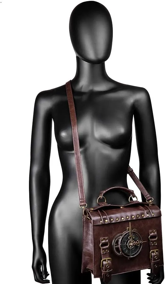 BaronHong Women's Handbag Steampunk Vintage Gear Clock Shoulder Bag Retro Medieval Buckle Cosplay Costume Accessories