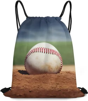 Baseball Drawstring Backpack Travel Sports Drawstring Bags Portable Storage Gym Bag for Men Women