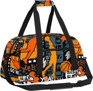 Basketball Sports Kids Overnighter Duffel Bags for Boys Girls, Carry-On Size Sports Gym Bag for School Practice or Overnight Travel Weekender Sleepover Workout Tote Bag