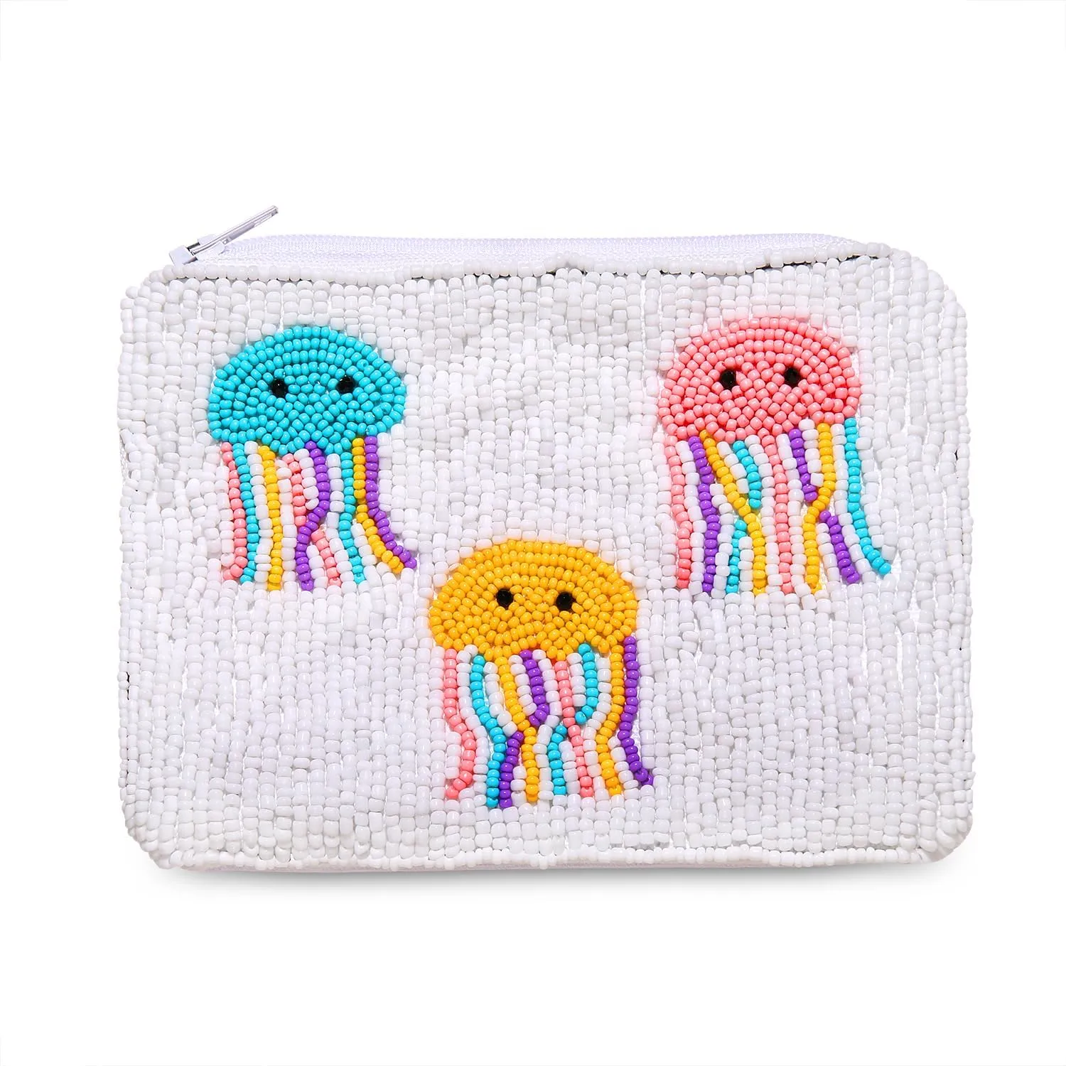 Beaded Coin Purse Jellyfish Tennis Seed Beaded Small Zipper Pouch Wallet Game Day Sports Birthday Gift (jellyfish beaded coin purse)