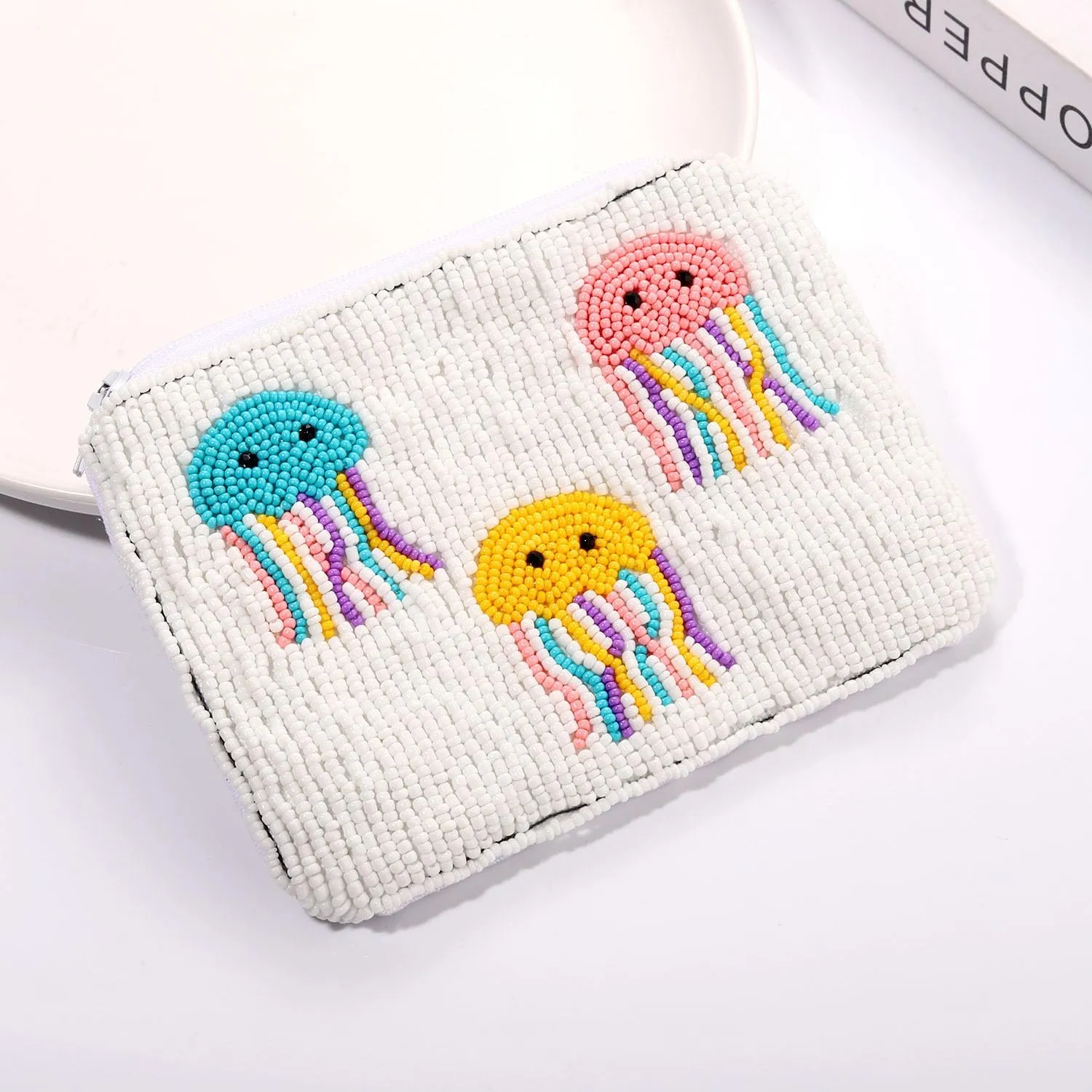 Beaded Coin Purse Jellyfish Tennis Seed Beaded Small Zipper Pouch Wallet Game Day Sports Birthday Gift (jellyfish beaded coin purse)