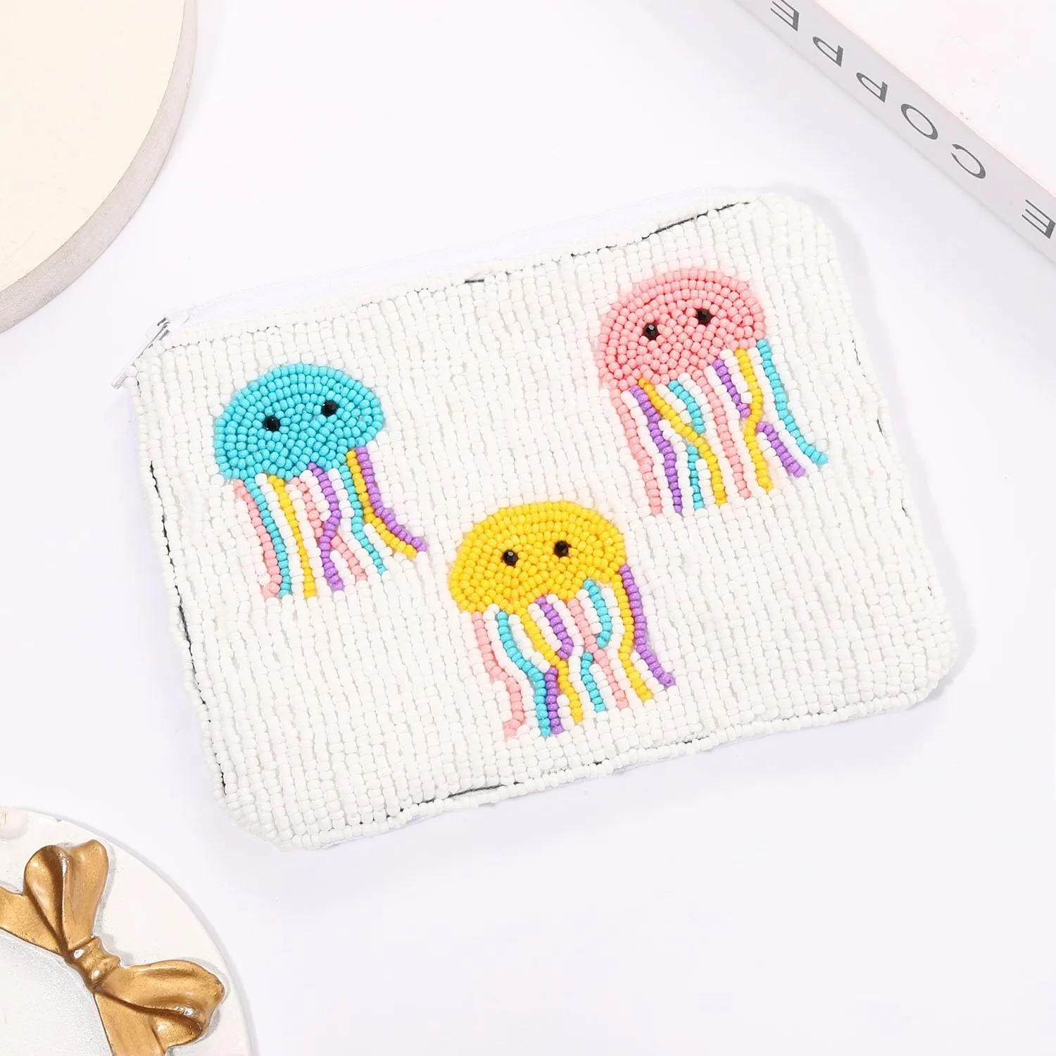 Beaded Coin Purse Jellyfish Tennis Seed Beaded Small Zipper Pouch Wallet Game Day Sports Birthday Gift (jellyfish beaded coin purse)