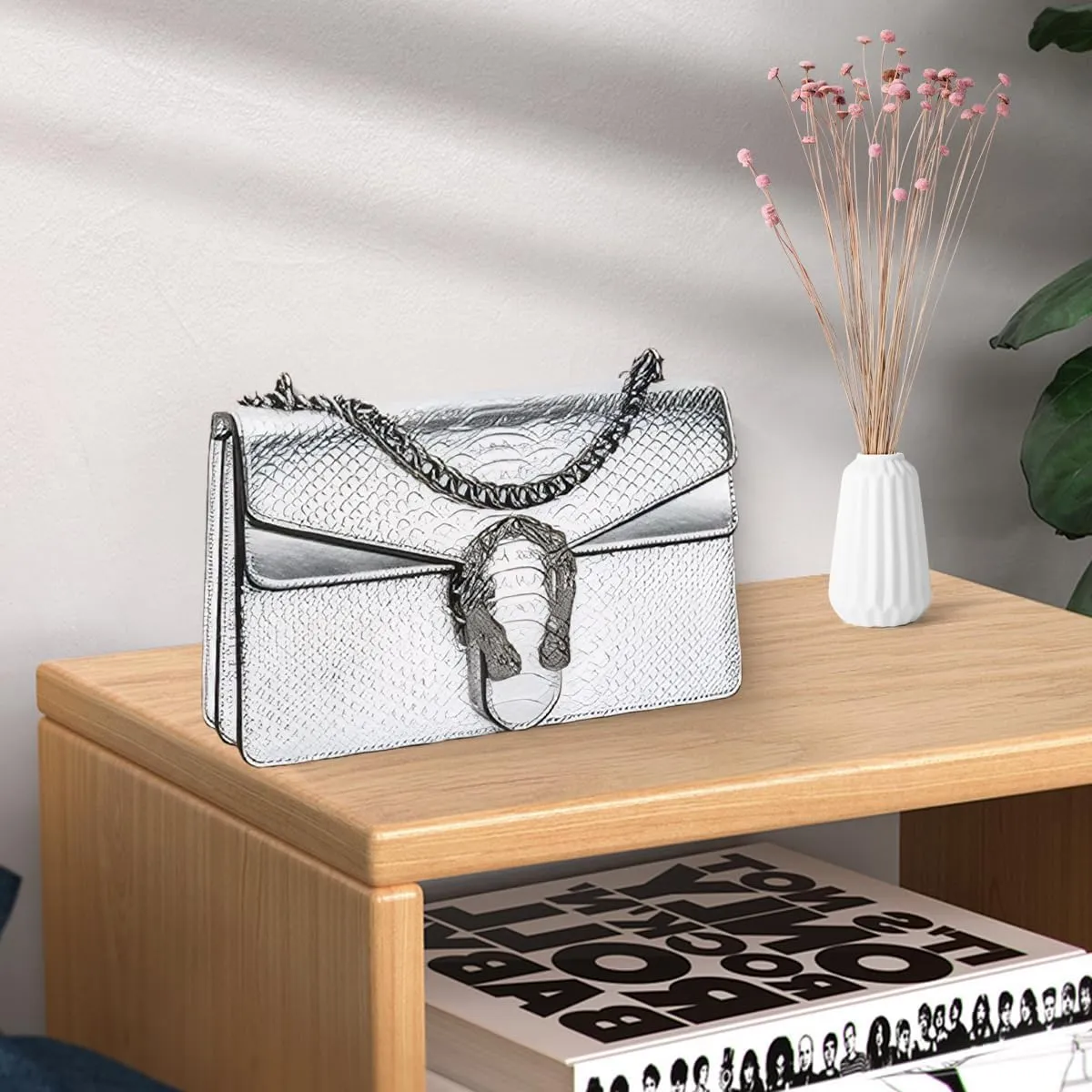 Bealin Women's Crossbody Shoulder Bag Retro Snake Print Square Satchel Handbag Chain Strap Clutch Leather Bag