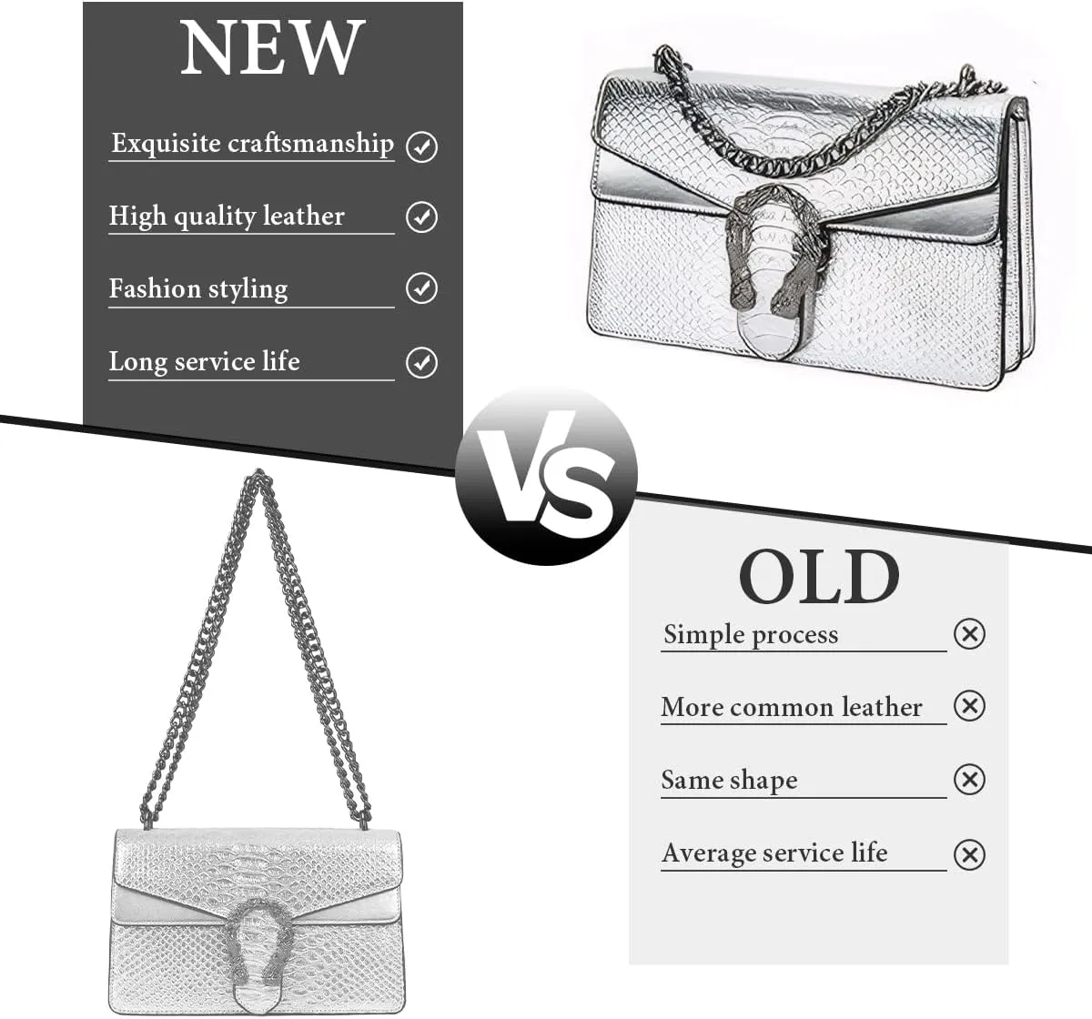 Bealin Women's Crossbody Shoulder Bag Retro Snake Print Square Satchel Handbag Chain Strap Clutch Leather Bag