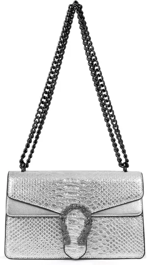 Bealin Women's Crossbody Shoulder Bag Retro Snake Print Square Satchel Handbag Chain Strap Clutch Leather Bag