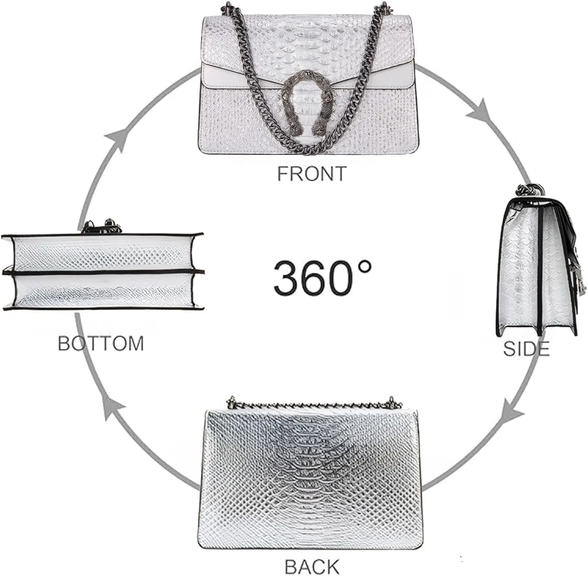 Bealin Women's Crossbody Shoulder Bag Retro Snake Print Square Satchel Handbag Chain Strap Clutch Leather Bag