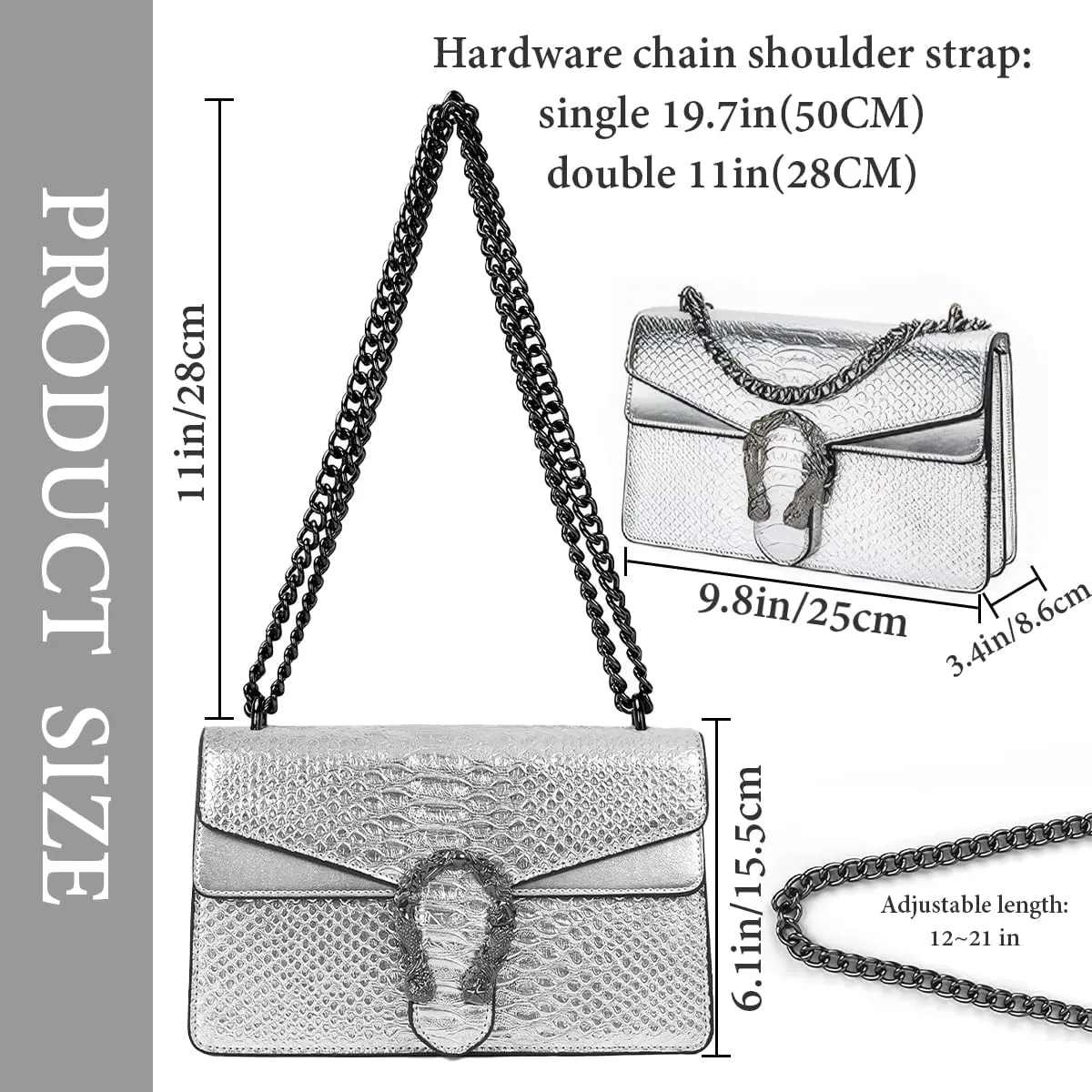 Bealin Women's Crossbody Shoulder Bag Retro Snake Print Square Satchel Handbag Chain Strap Clutch Leather Bag