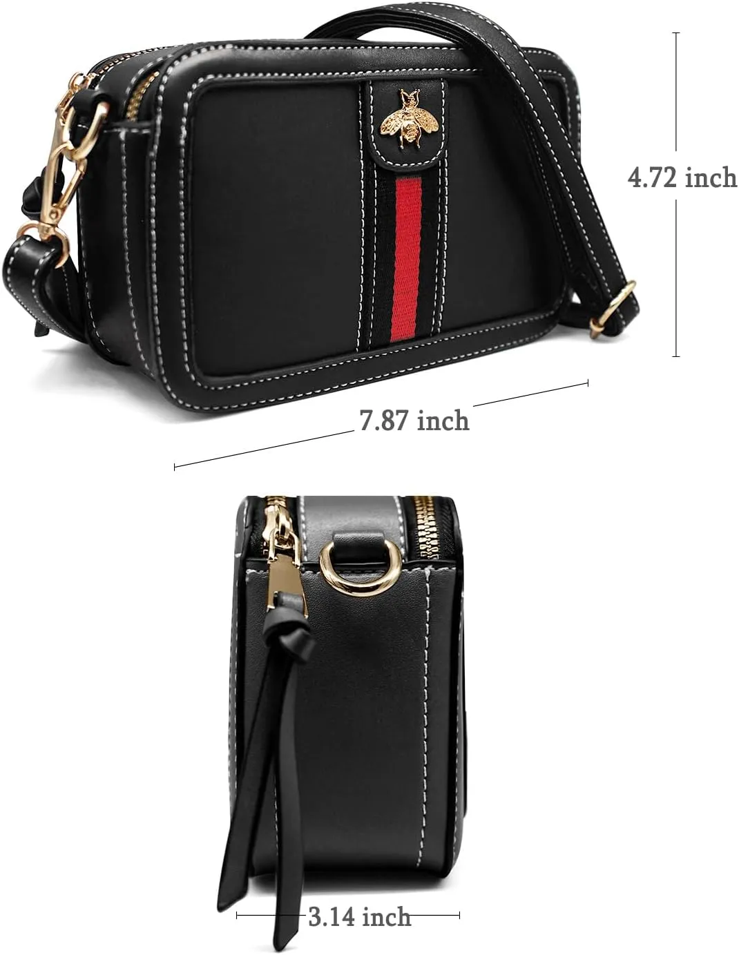 Beatfull Designer Bee Crossbody Purse for Women PU Leather Shoulder Handbag Camera Clucth