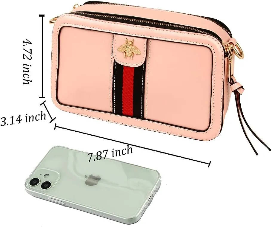 Beatfull Designer Bee Crossbody Purse for Women PU Leather Shoulder Handbag Camera Clucth