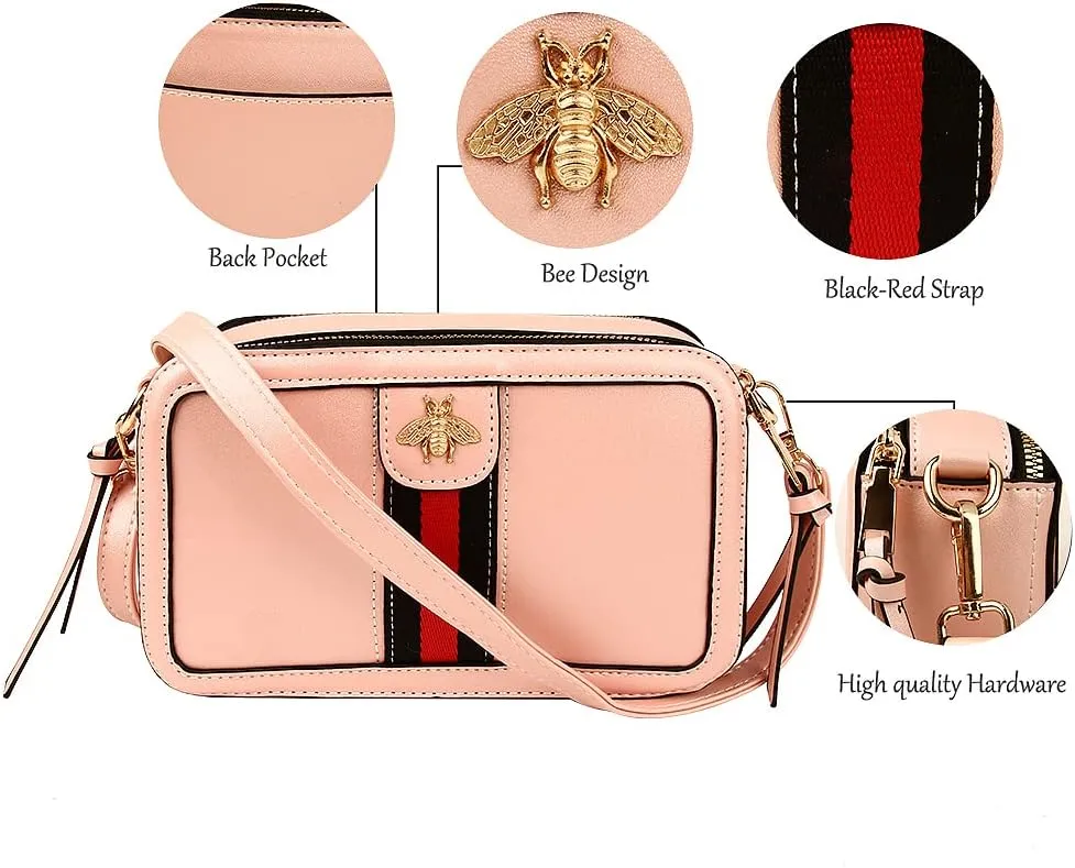 Beatfull Designer Bee Crossbody Purse for Women PU Leather Shoulder Handbag Camera Clucth