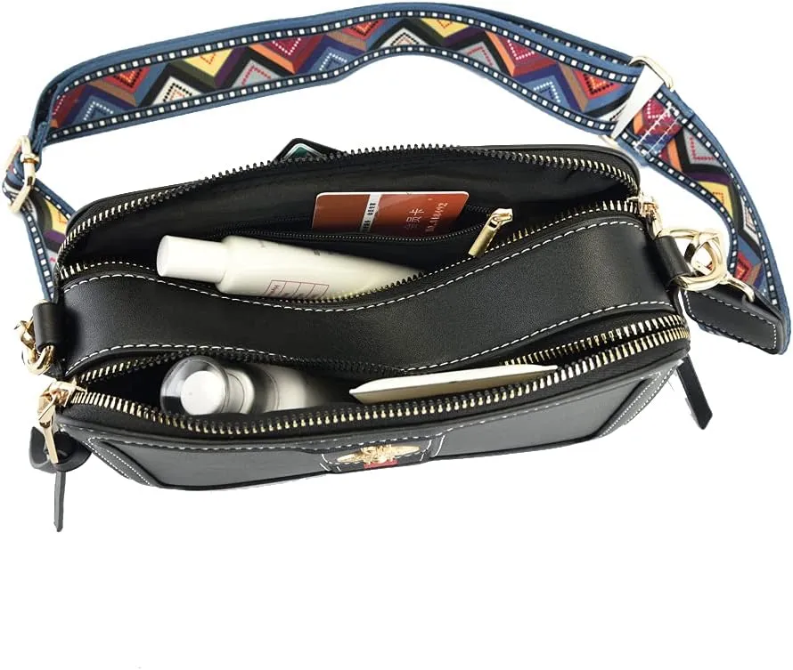 Beatfull Designer Bee Crossbody Purse for Women PU Leather Shoulder Handbag Camera Clucth