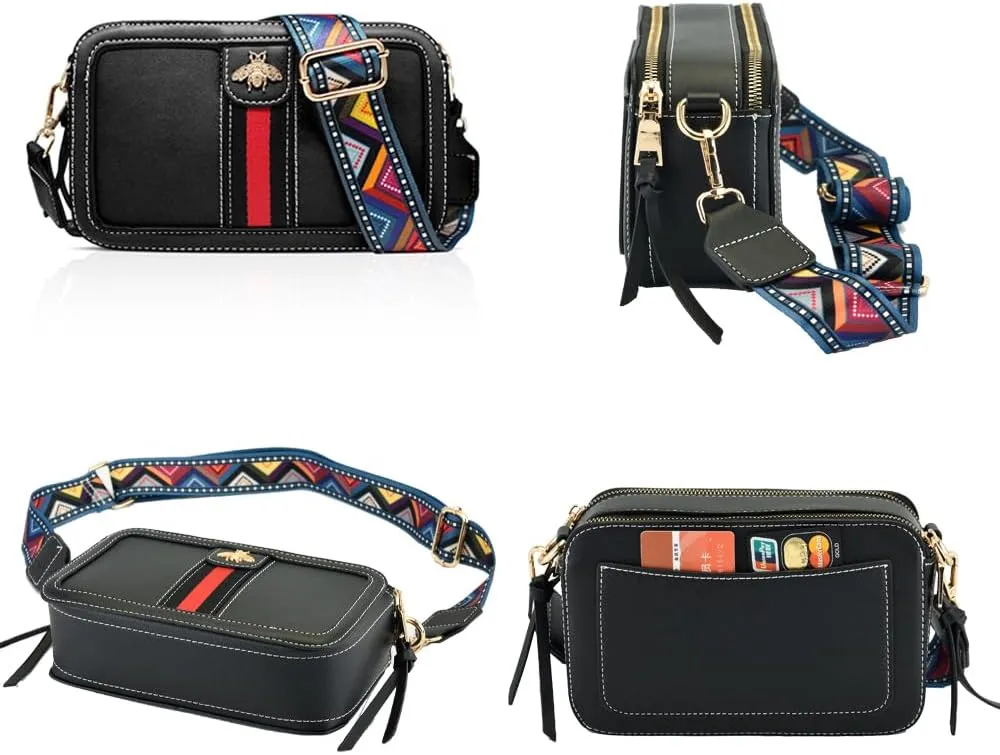 Beatfull Designer Bee Crossbody Purse for Women PU Leather Shoulder Handbag Camera Clucth