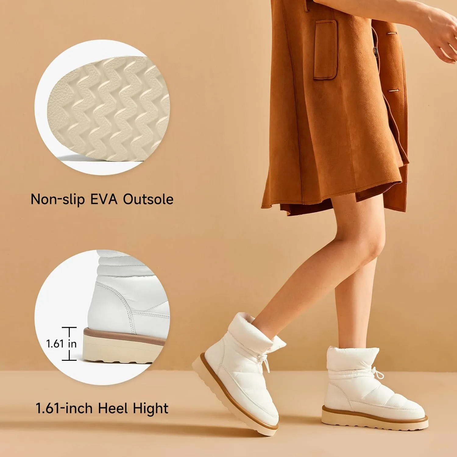 BEAU TODAY Snow Boots for Women, Platform Anti-Slip Winter Ankle Booties,Comfort Wool Round Toe Women Boots, Ladies Comfortable Short Boots Outdoor
