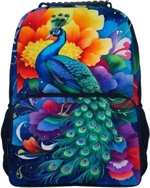 Beautiful Peacock Watercolor Art Rucksacks Lightweight Multipurpose Anti-Theft Shoulder Bag Big Capacity Laptop Book Bag Rucksack With Padded Straps