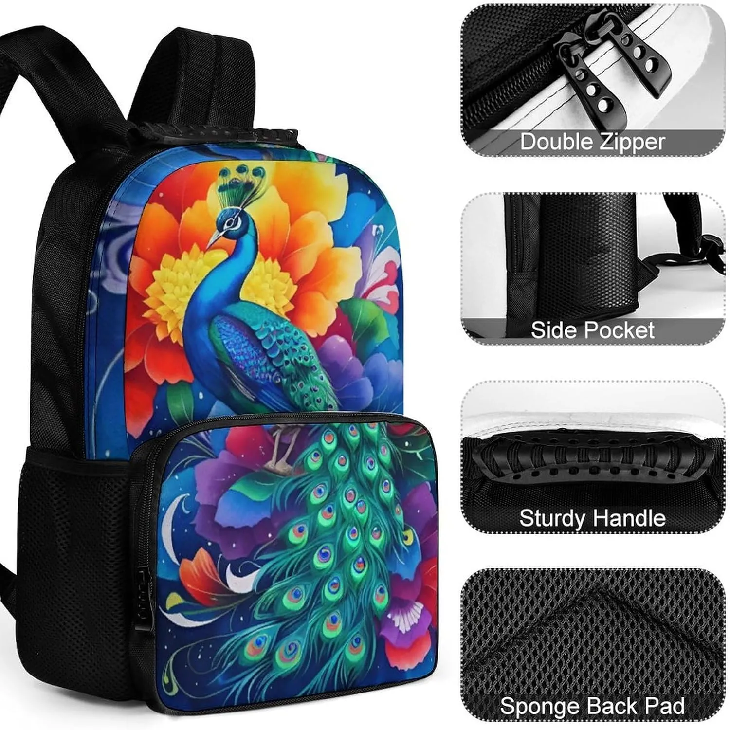 Beautiful Peacock Watercolor Art Rucksacks Lightweight Multipurpose Anti-Theft Shoulder Bag Big Capacity Laptop Book Bag Rucksack With Padded Straps