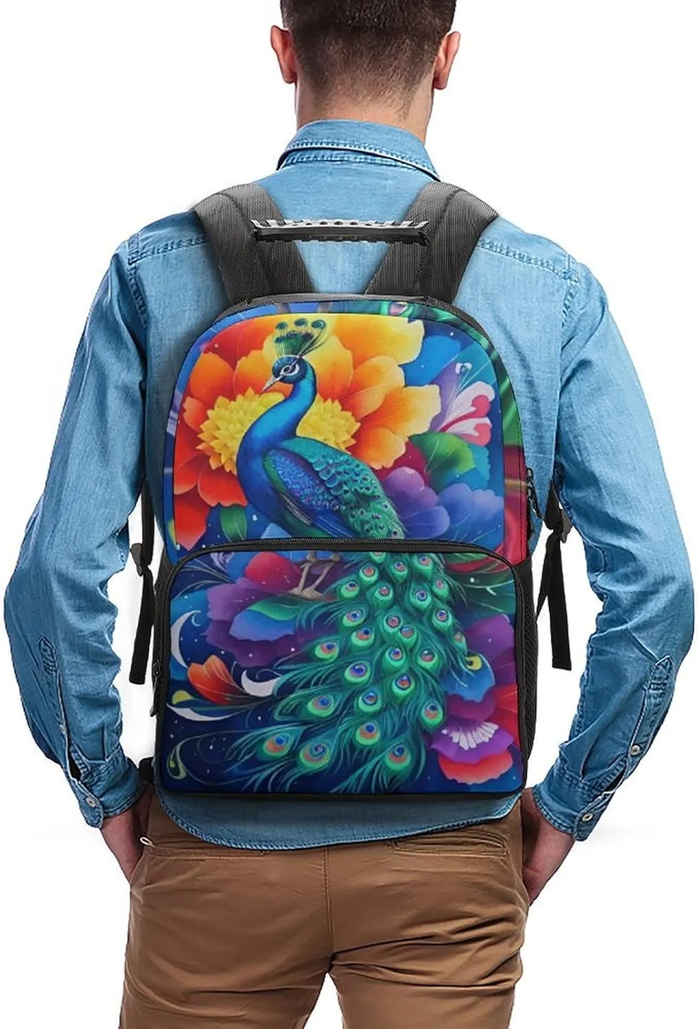 Beautiful Peacock Watercolor Art Rucksacks Lightweight Multipurpose Anti-Theft Shoulder Bag Big Capacity Laptop Book Bag Rucksack With Padded Straps