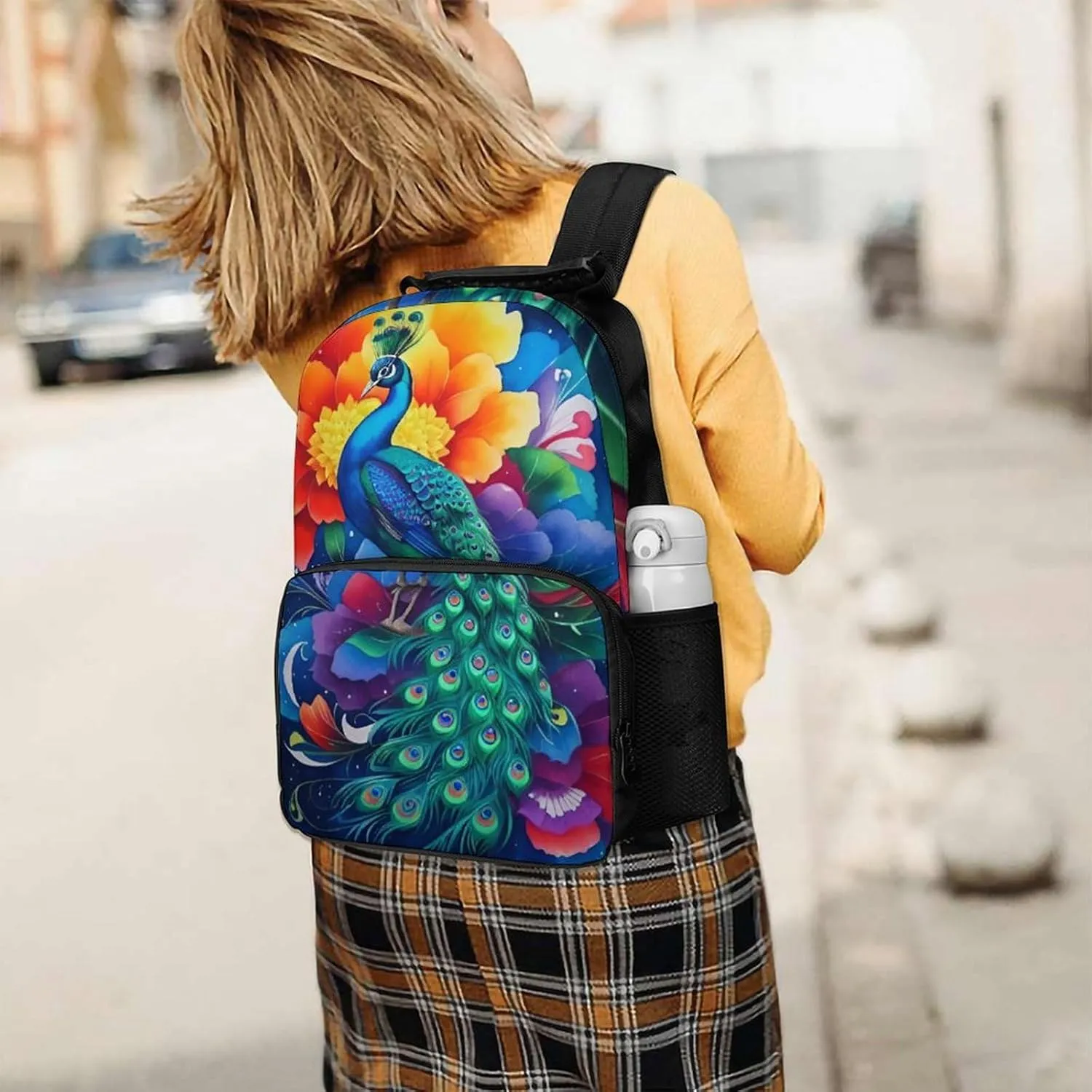 Beautiful Peacock Watercolor Art Rucksacks Lightweight Multipurpose Anti-Theft Shoulder Bag Big Capacity Laptop Book Bag Rucksack With Padded Straps