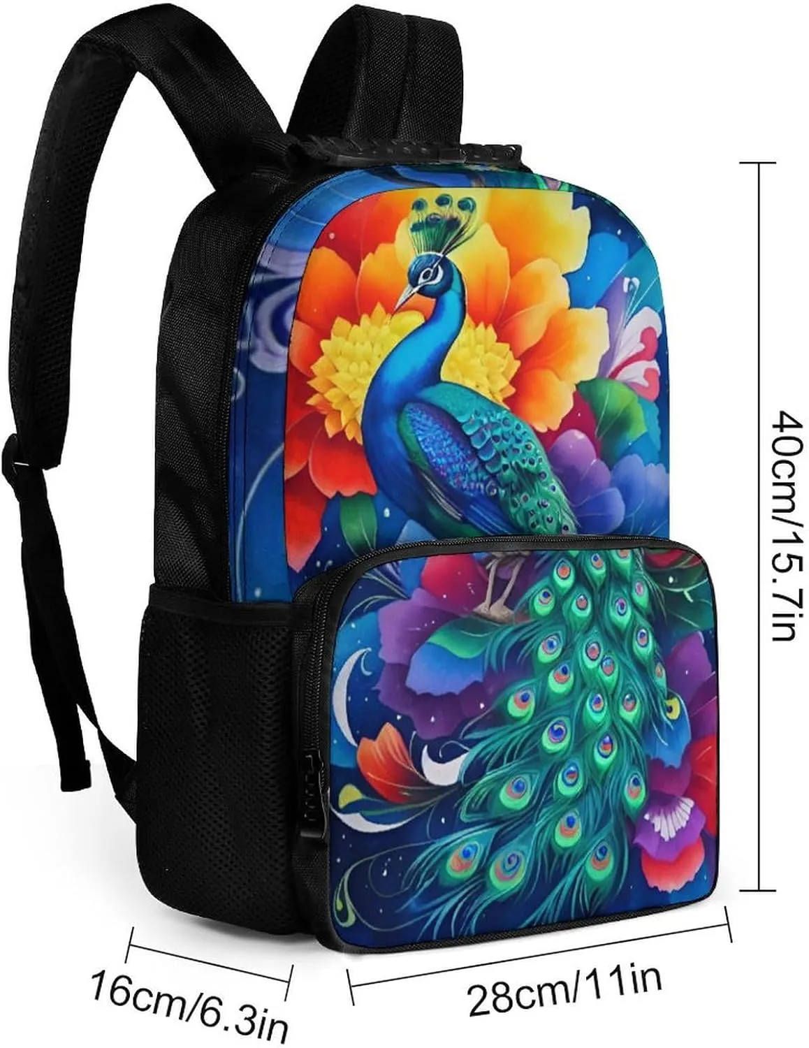 Beautiful Peacock Watercolor Art Rucksacks Lightweight Multipurpose Anti-Theft Shoulder Bag Big Capacity Laptop Book Bag Rucksack With Padded Straps