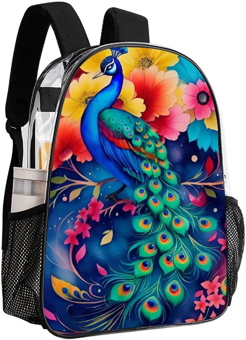 Beautiful Peacock Watercolor Art Rucksacks Lightweight Multipurpose Anti-Theft Shoulder Bag Large Capacity Business Computer Bag Transparent Bag