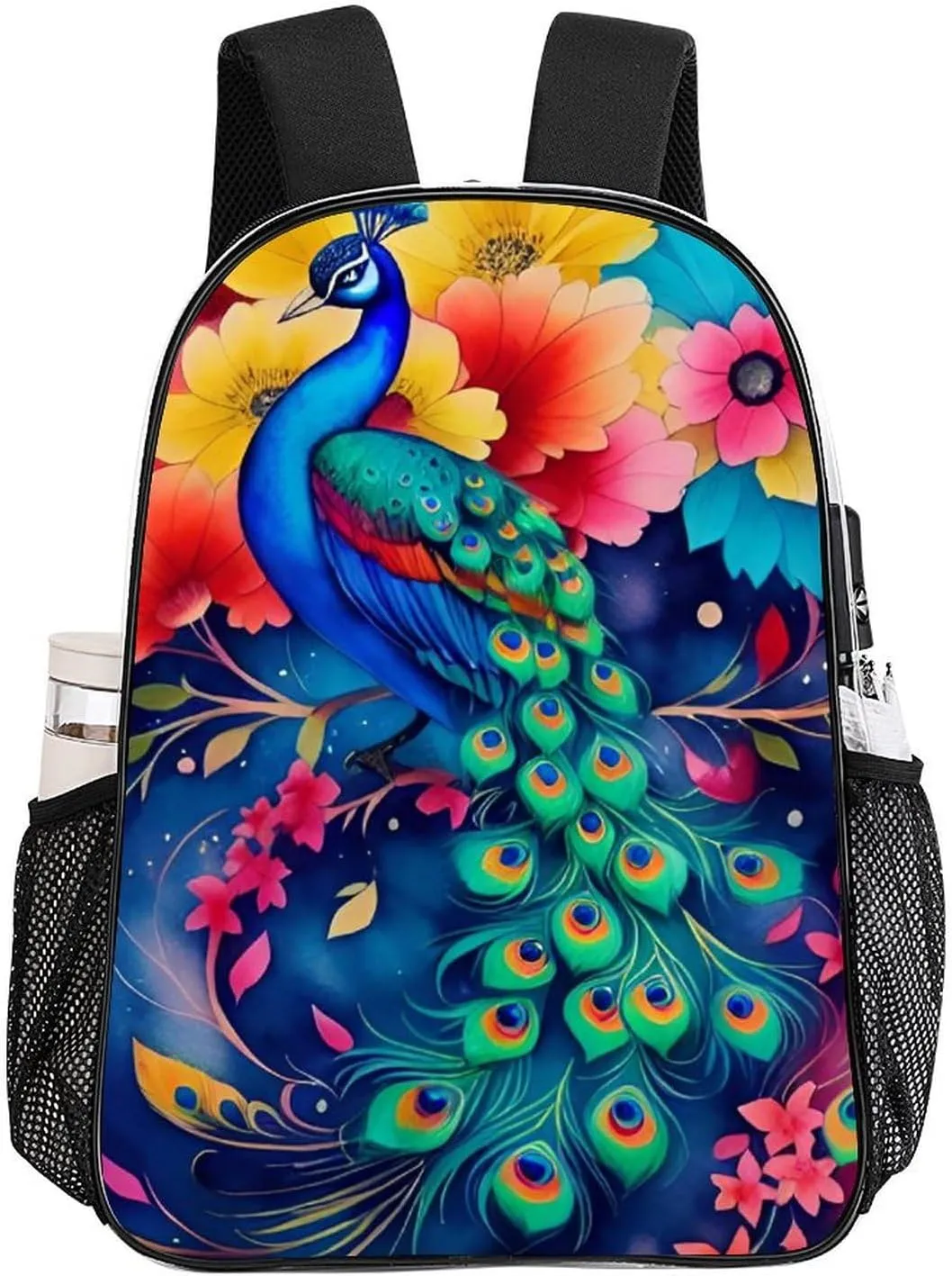 Beautiful Peacock Watercolor Art Rucksacks Lightweight Multipurpose Anti-Theft Shoulder Bag Large Capacity Business Computer Bag Transparent Bag